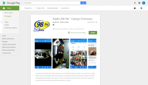 aplicativo para rádios - fm 98 campo formoso - tela loja google - baruk soft