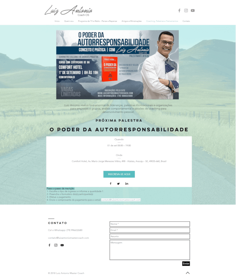 página de inscrição do curso o poder da autorresponsabilidade - Coach Luiz Antonio - baruk soft