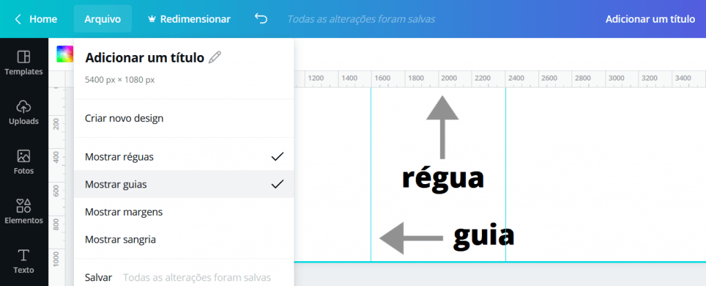 ativando as réguas e guias para ajudar a criar o carrossel no canva