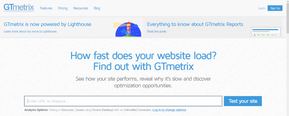 GTmetrix - serviço para analisar a velocidade de um site