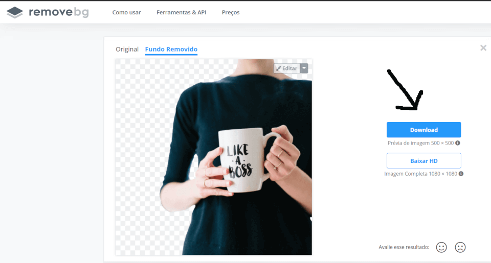 Utilizando o serviço Remove BG para remover bg fundo - download da imagem