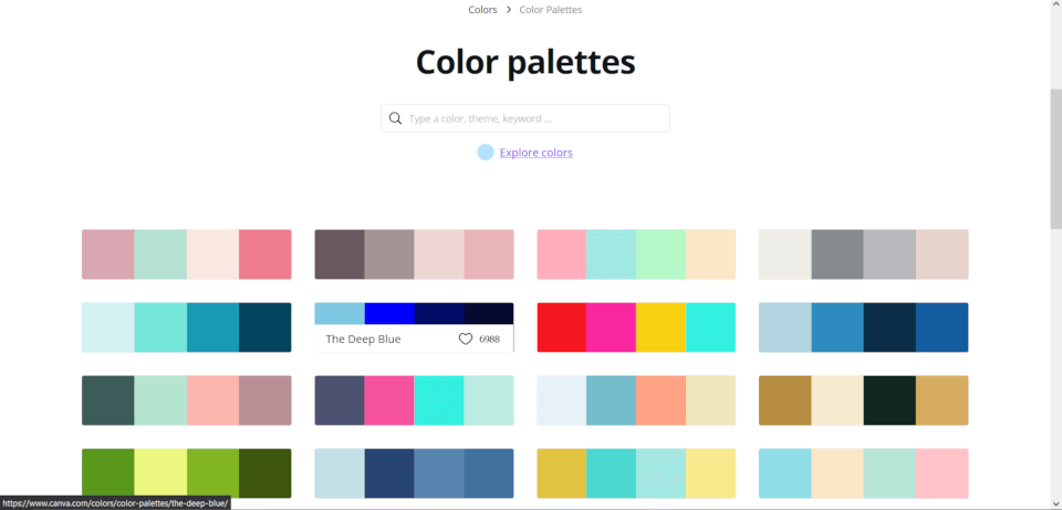 paleta de cores no canva