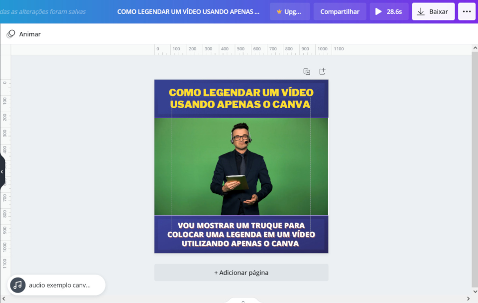 Resultado do processo de legendar um vídeo utilizando o Canva