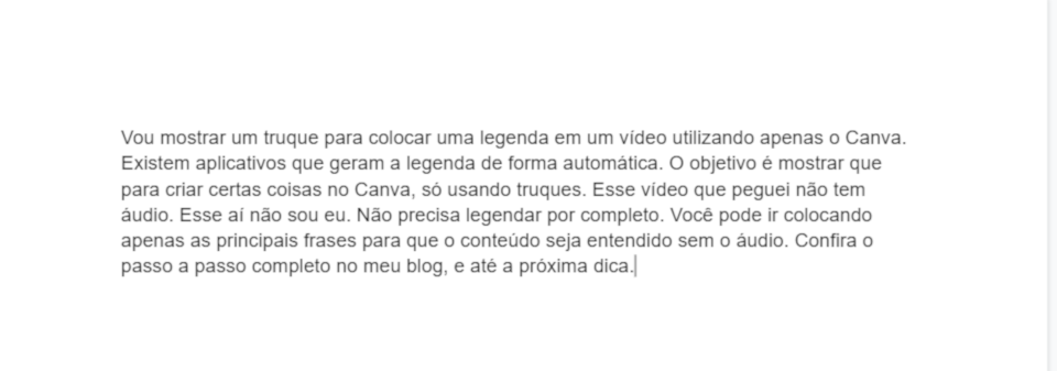 Texto que foi utilizado para legenda o vídeo