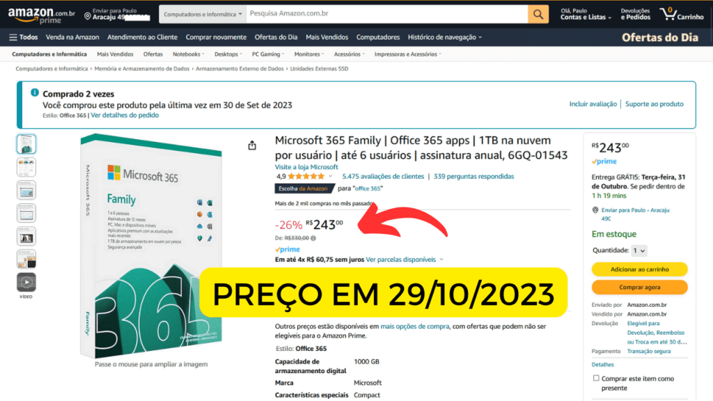 preço do microsoft family no site da Amazon