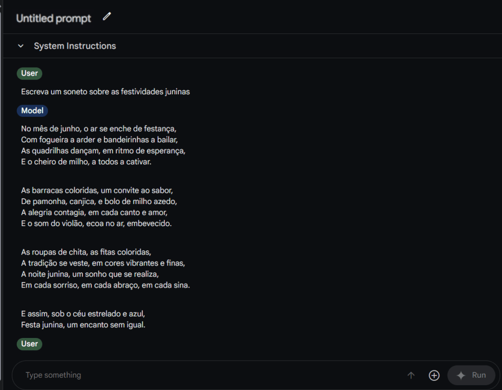 Exemplo da geração de um soneto