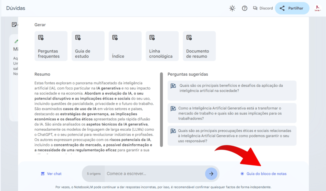 Guia do bloco de notas